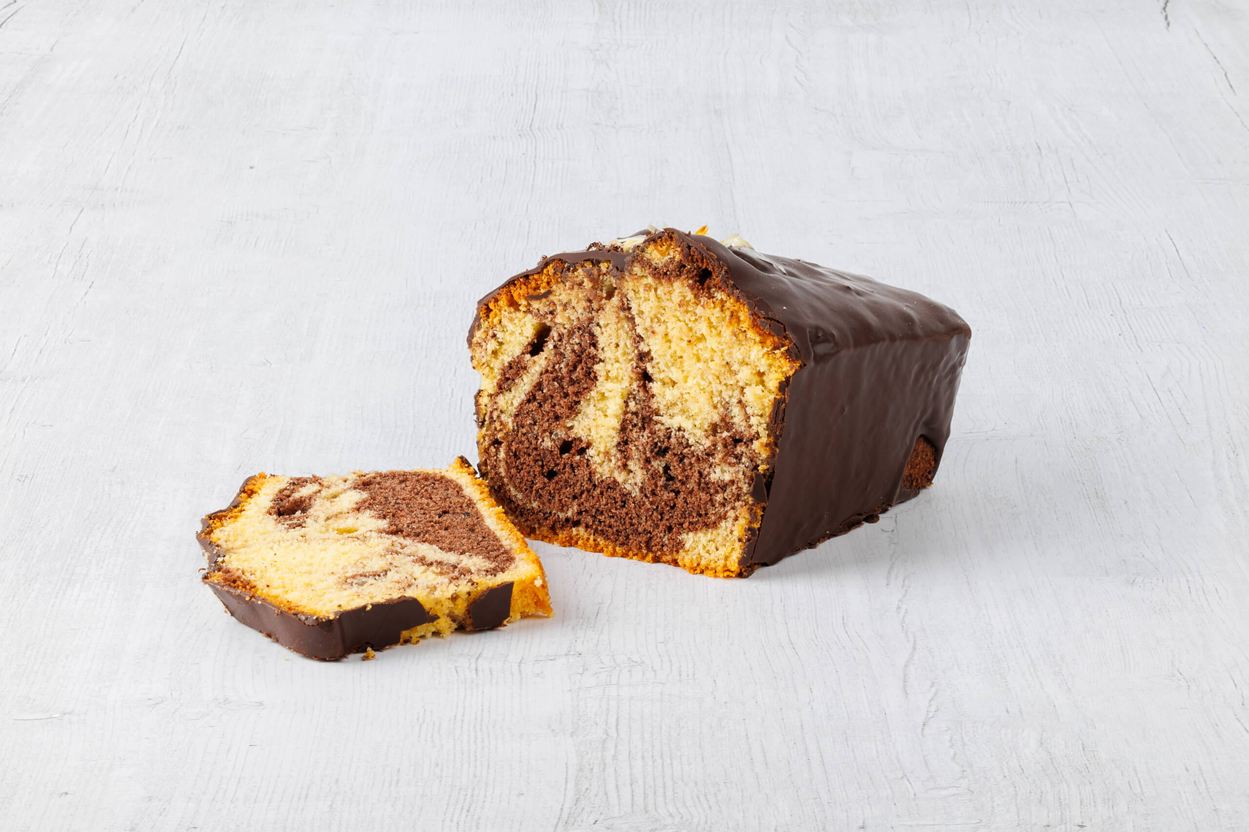Buttermarmorkuchen, mit Schokoglasur